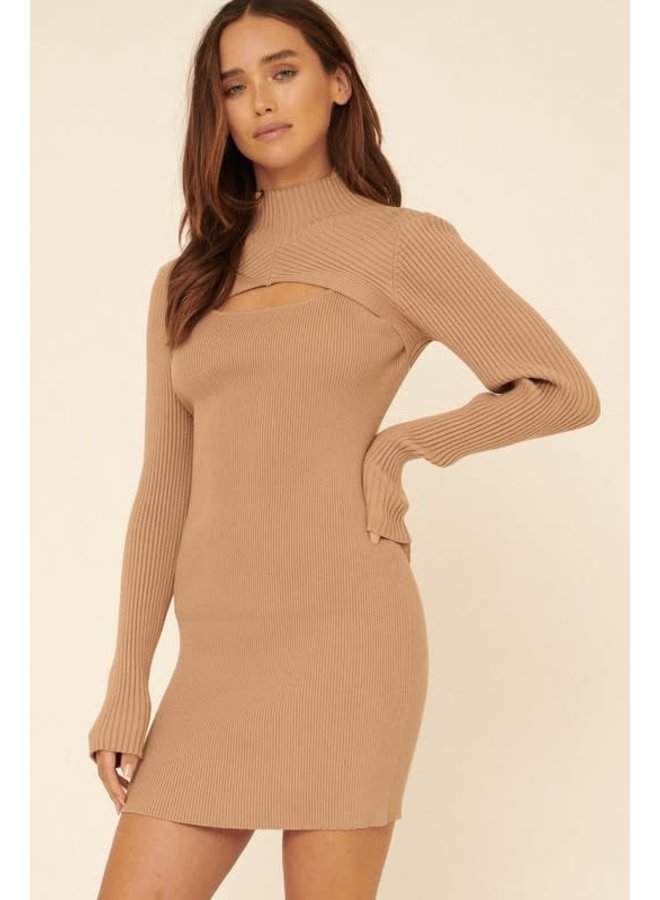 LUCY RIBBED KNIT HIGH COLLAR MINI DRESS