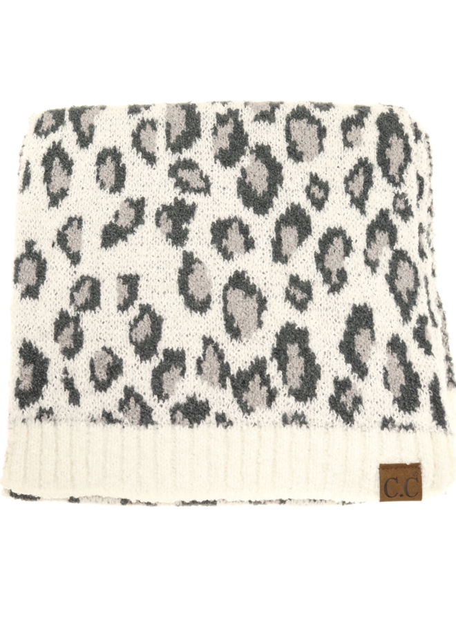 LEOPARD BOUCLE KNIT SCARF + BEANIE + GLOVES