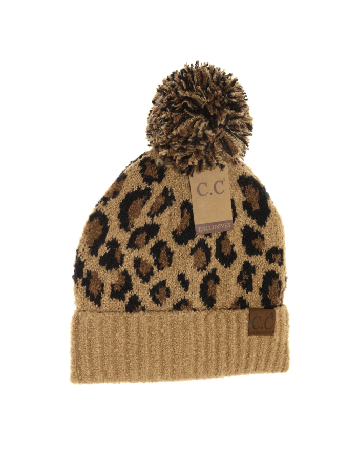 CC BEANIE LEOPARD BOUCLE KNIT SCARF + 