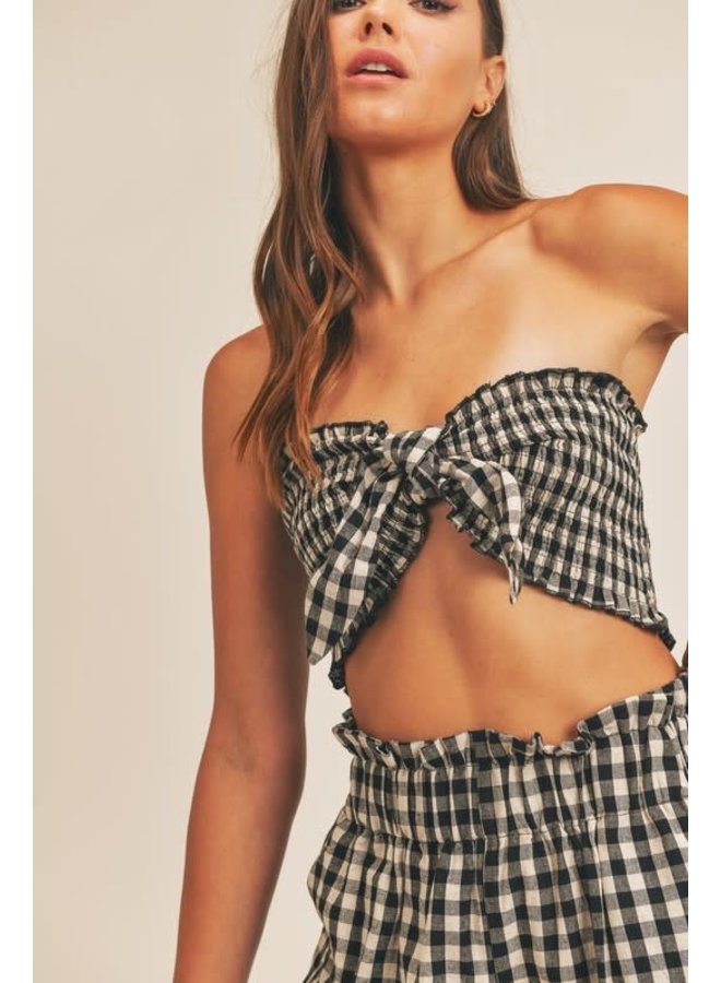 AMELIA PLAID RIBBON TUBE TOP AND SHORT SET