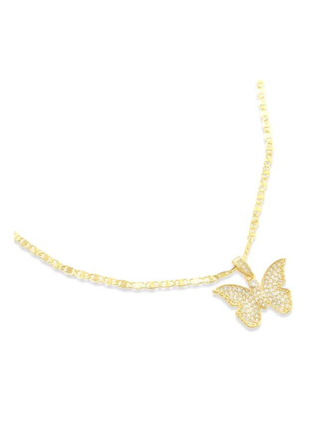 MARINER CHAIN NECKLACE WITH CZ BUTTERFLY GOLD