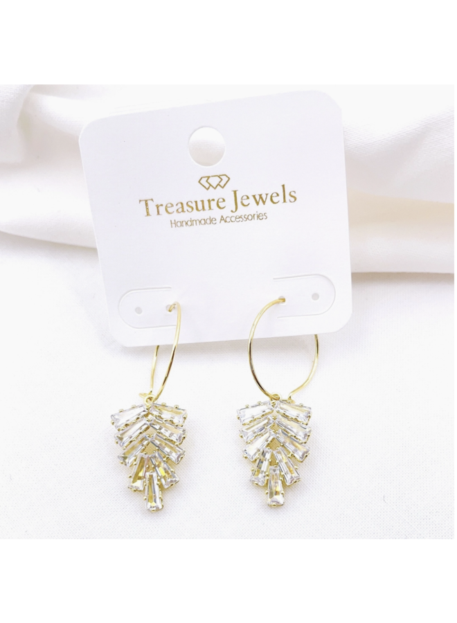 CRYSTAL LEAF GOLD EARRINGS