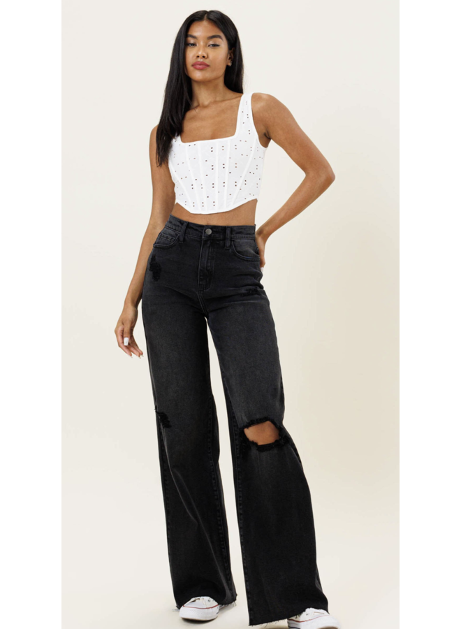 JAYNE HIGH WAISTED DISTRESSED WIDE LEG