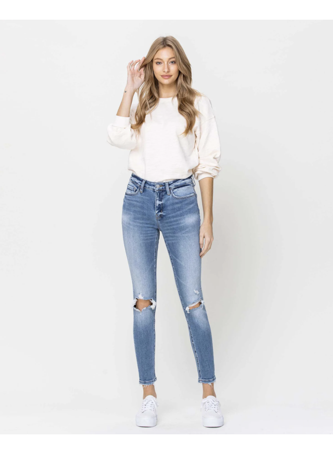 TEMPO DISTRESSED MID RISE ANKLE SKINNY