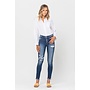 LORI HIGH RISE PATCHED BUTTON UP RAW HEM ANKLE SKINNY
