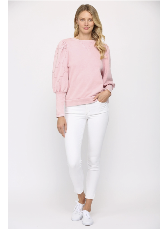 CAROLINE QUILTED PUFF SLEEVE FRENCH TERRY TOP