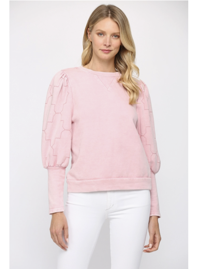 CAROLINE QUILTED PUFF SLEEVE FRENCH TERRY TOP
