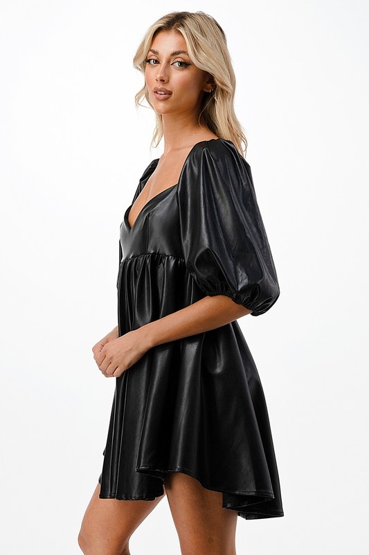 PRESLEY LEATHER MINI BABYDOLL DRESS The Crowned Bird