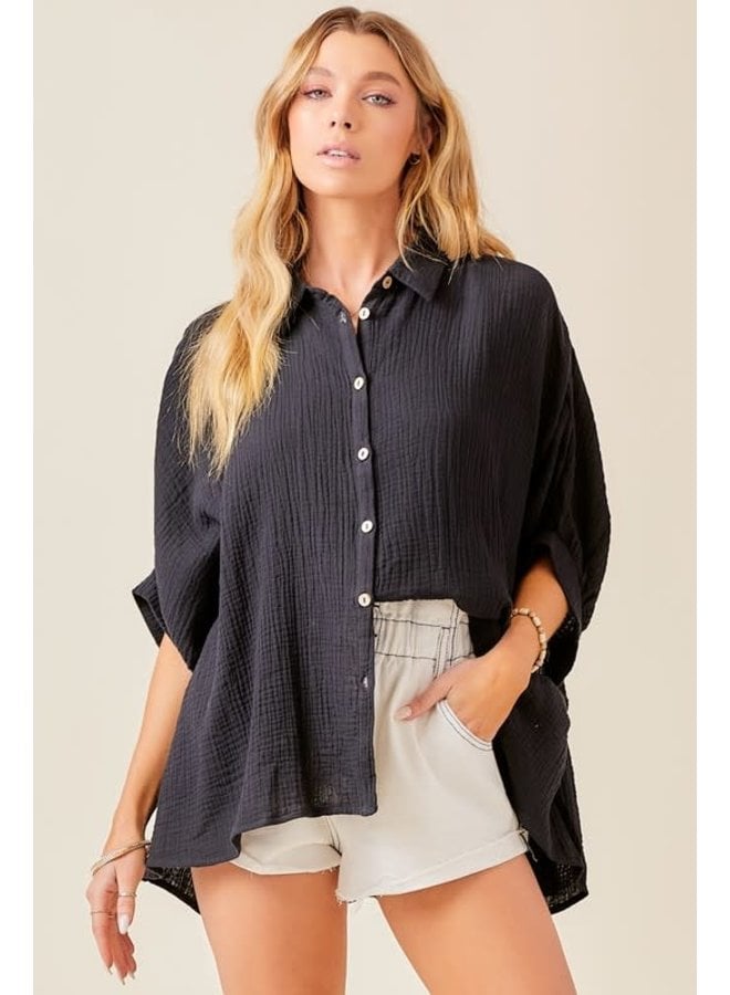 TEAGAN OVERSIZED CRINKLED GAUZE BUTTON DOWN - The Crowned Bird