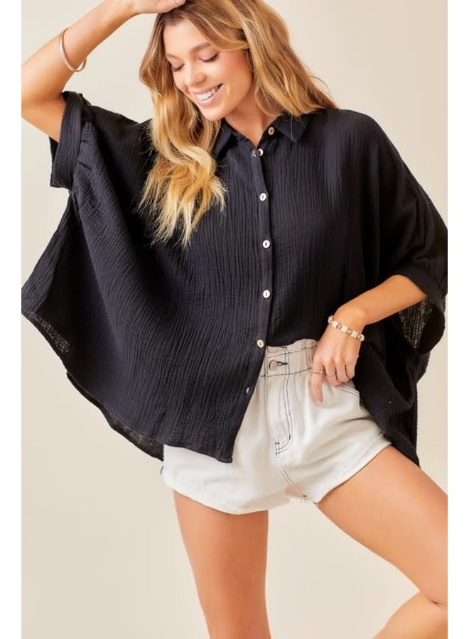 TEAGAN OVERSIZED CRINKLED GAUZE BUTTON DOWN - The Crowned Bird