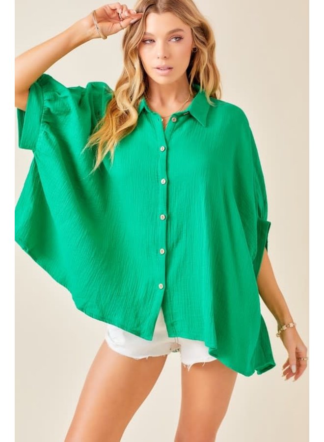 TEAGAN OVERSIZED CRINKLED GAUZE BUTTON DOWN - The Crowned Bird