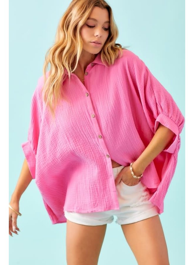 TEAGAN OVERSIZED CRINKLED GAUZE BUTTON DOWN