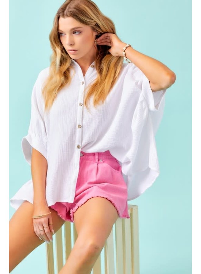 TEAGAN OVERSIZED CRINKLED GAUZE BUTTON DOWN