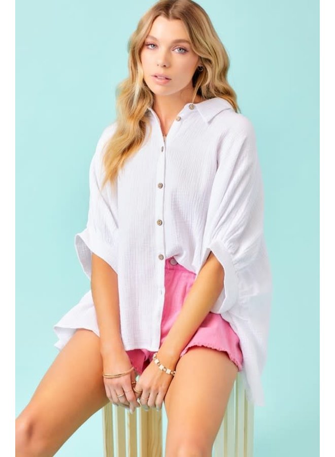 TEAGAN OVERSIZED CRINKLED GAUZE BUTTON DOWN