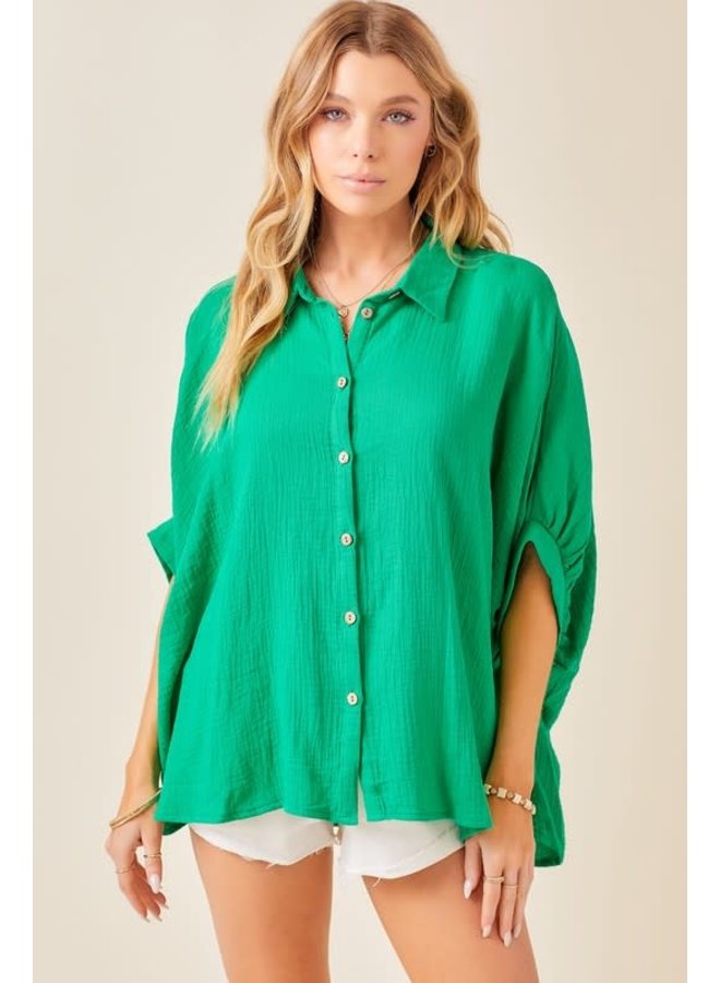 TEAGAN OVERSIZED CRINKLED GAUZE BUTTON DOWN