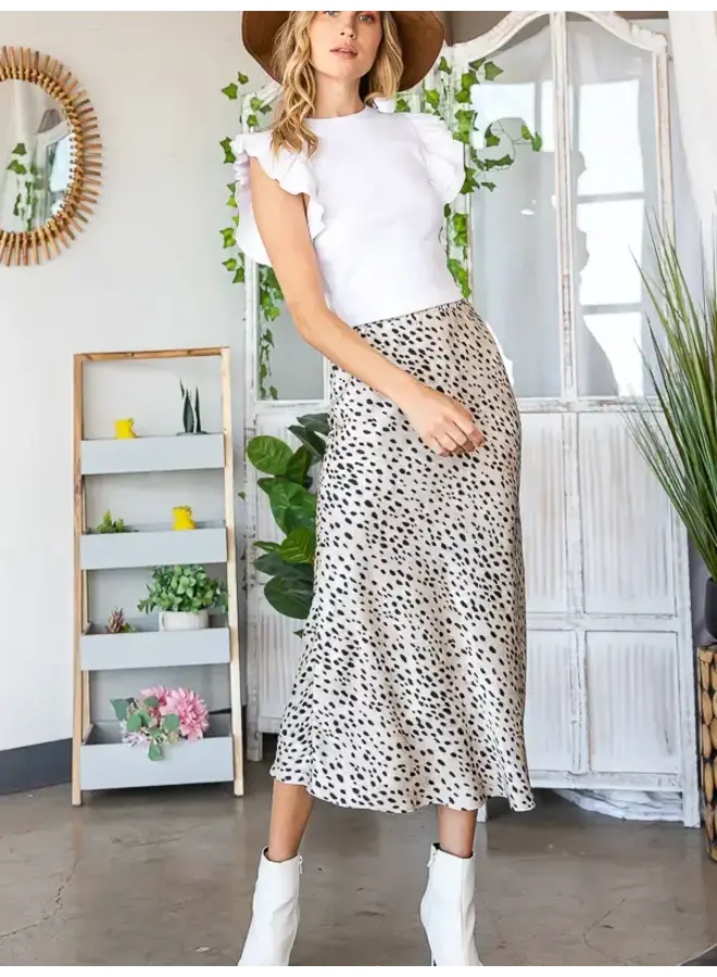 DALIANA ANIMAL PRINT SATIN MIDI SKIRT