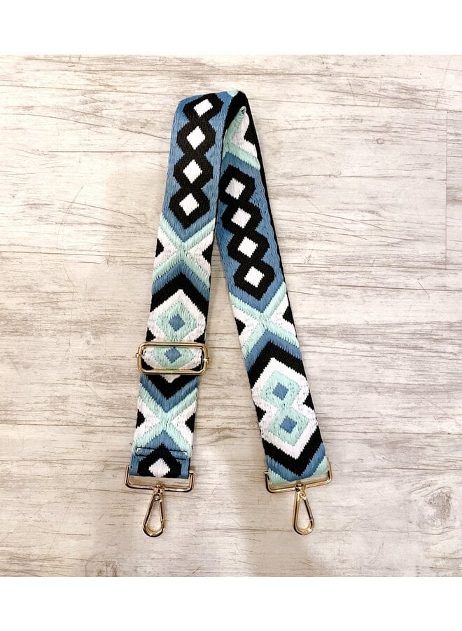 PURSE GUITAR STRAP - GREEN BLUE AZTEC  PRINT