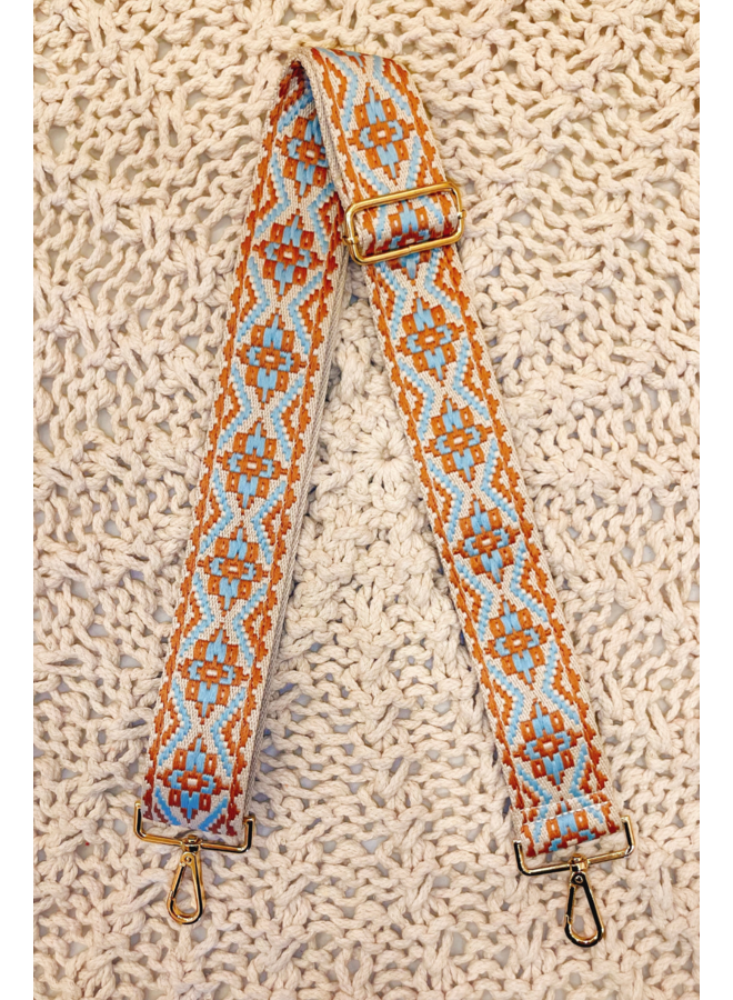 PURSE GUITAR STRAP - BEIGE, BLUE BOHO PRINT