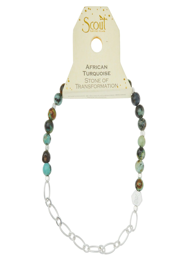 AFRICAN TURQUIOSE & SILVER - MINI FACETED STONE BRACELET W/ CHAIN