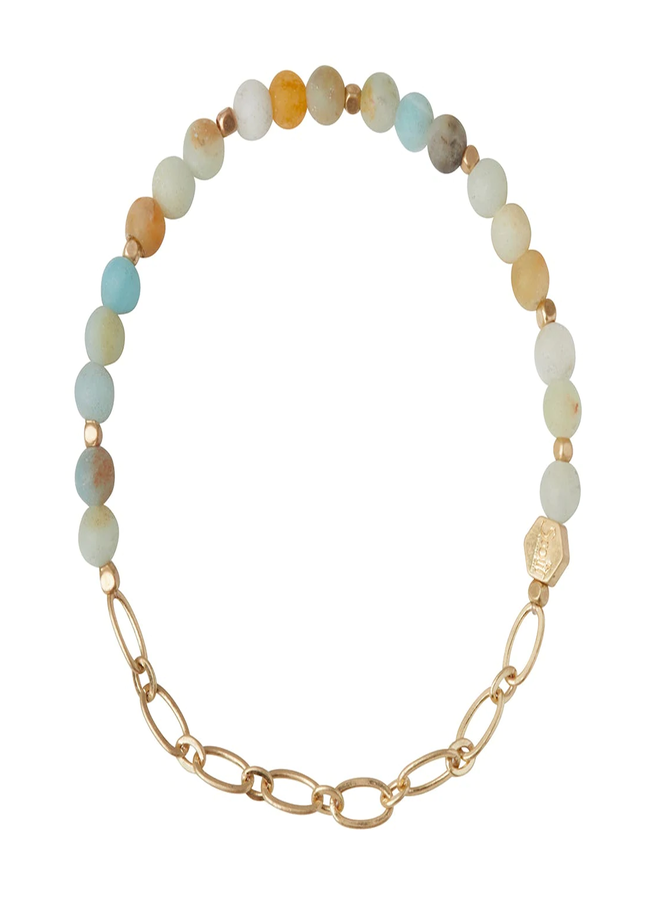 AMAZONITE & GOLD -  MINI FACETED STONE BRACELET W/ CHAIN