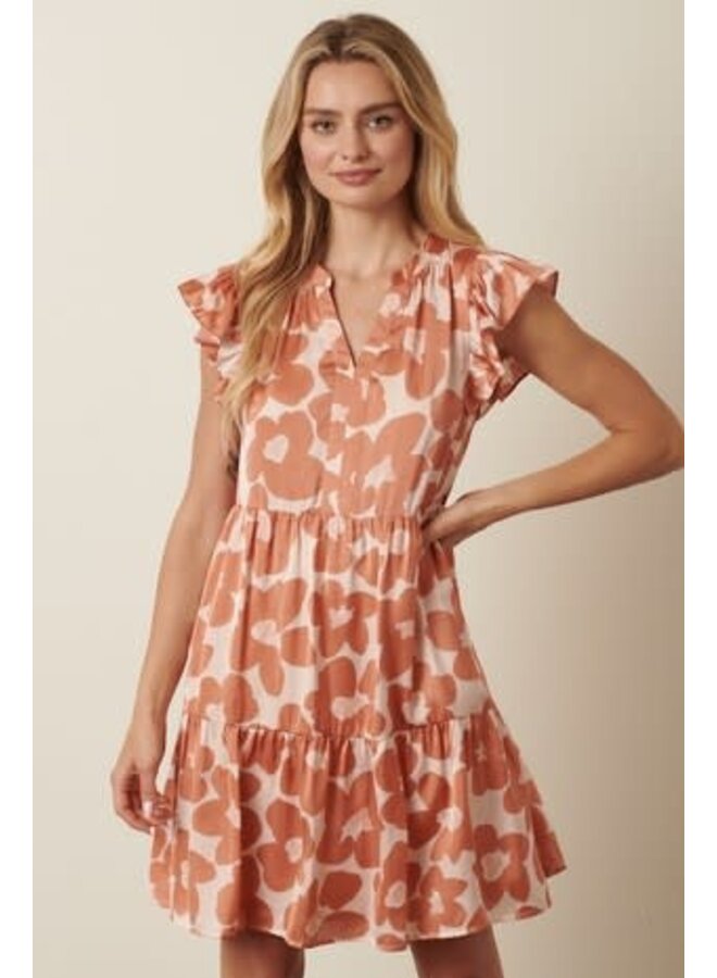 DAISY LARGE FLOWER PRINT SATIN MINI DRESS