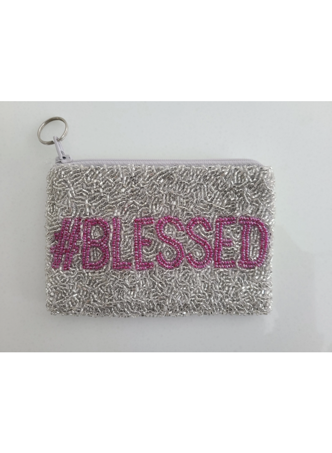 FUCHSIA & SILVER BEADED #BLESSED CLUTH