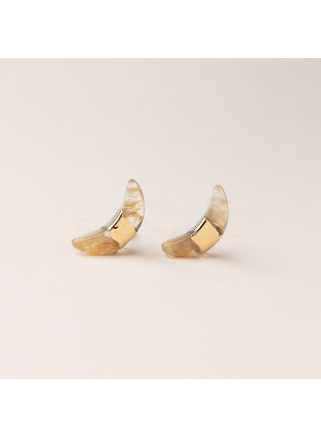 CRESCENT MOON STUD- CITRINE/GOLD