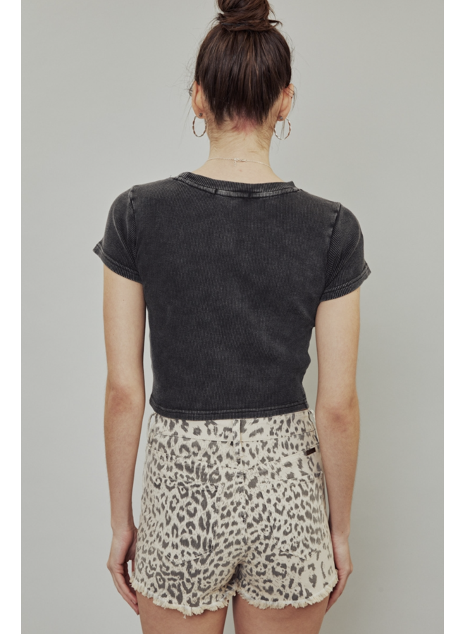 NIKKI LEOPARD DENIM FRAYED HEM SHORTS