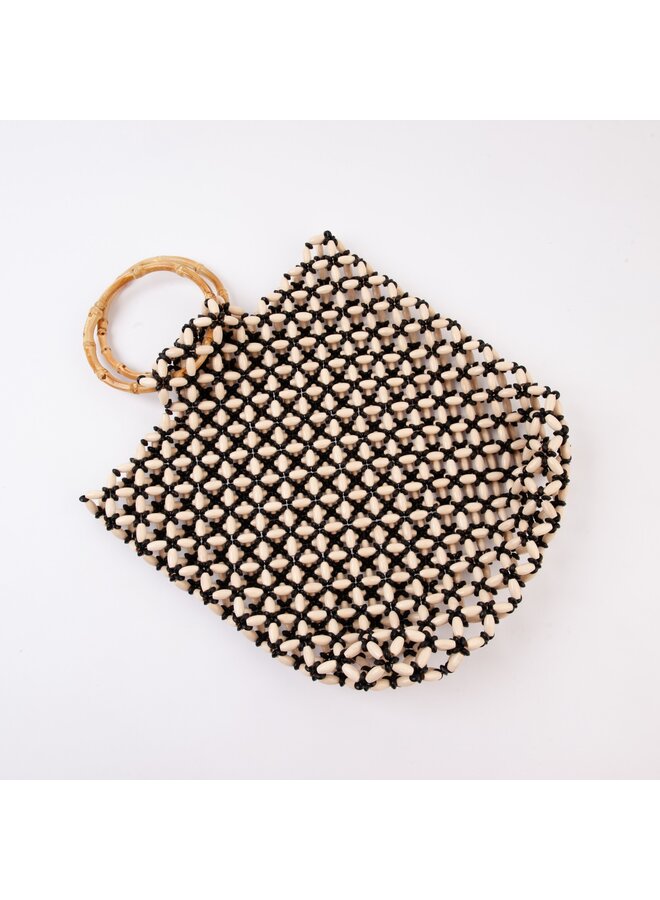 KRISTIN BEADED TOTE- IVORY/BLACK