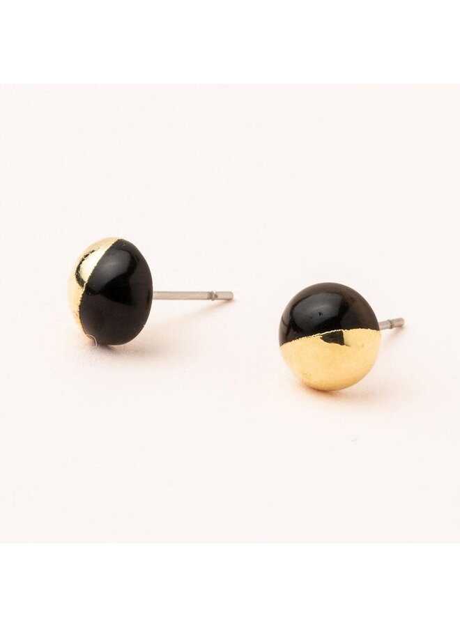 DIPPED STONE STUD- BLACK SPINEL/GOLD