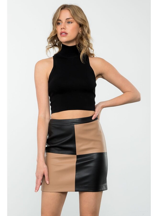 COLORBLOCK LEATHER SKIRT