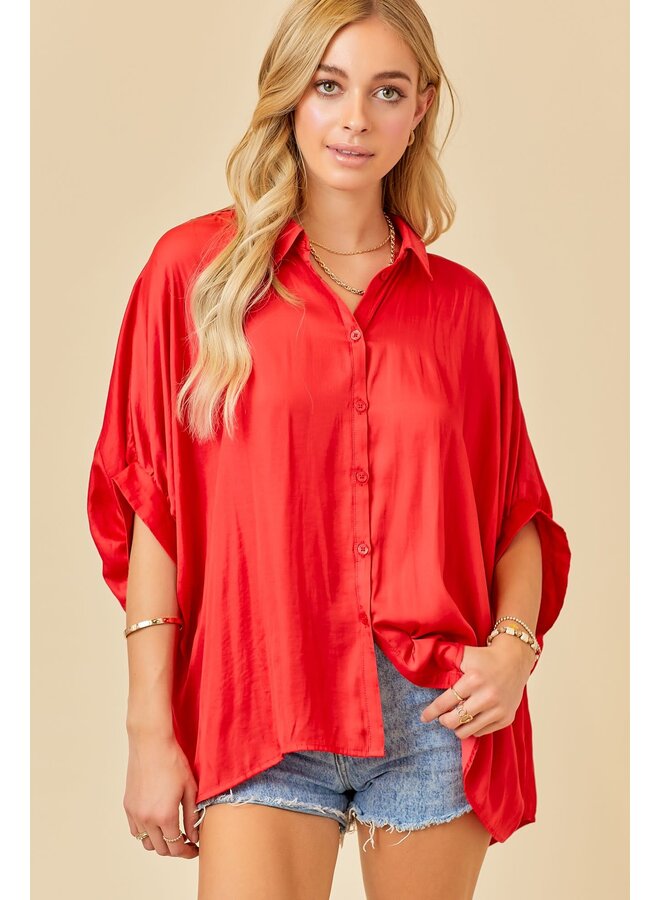 TEAGAN OVERSIZED SATIN BUTTON DOWN