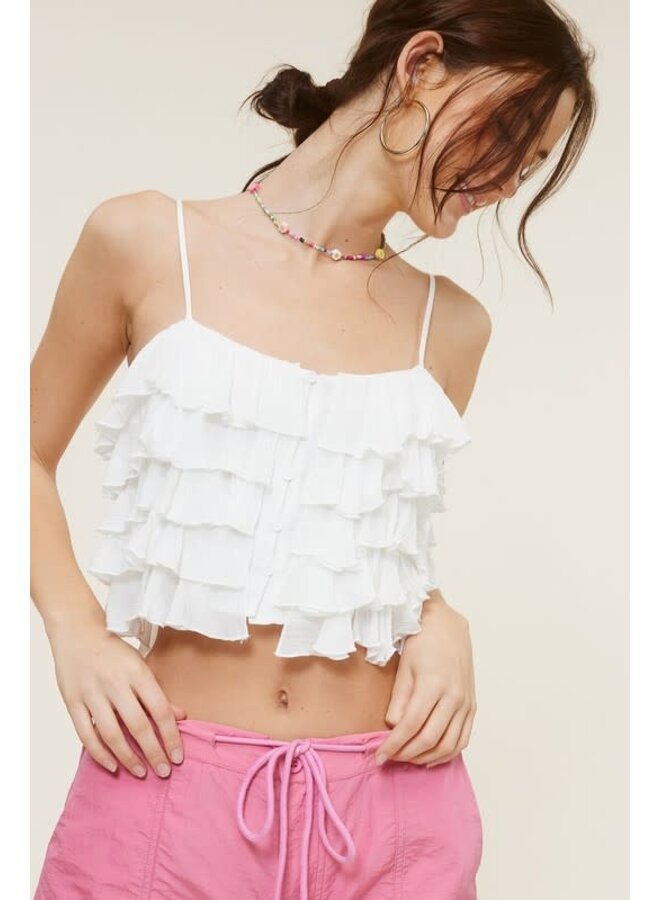 RUFFLE MY FEATHERS CROP CAMI