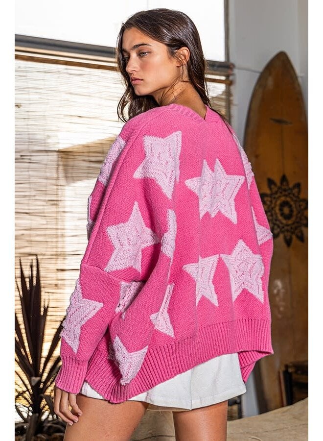 ALL THE STARS BUTTON DOWN CARDIGAN PINK