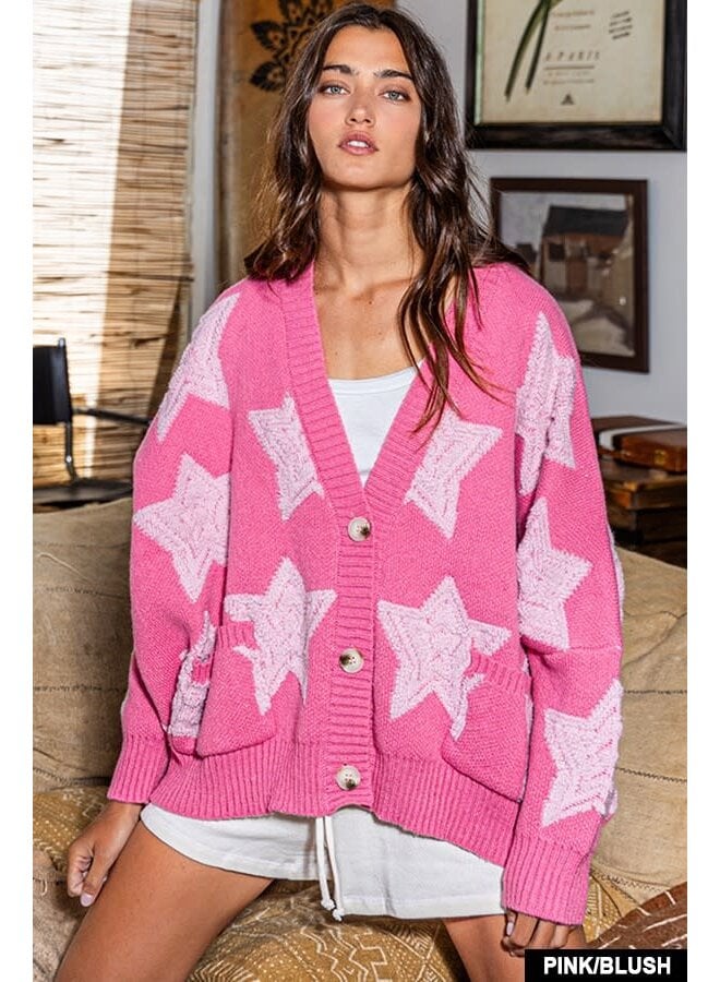 ALL THE STARS BUTTON DOWN CARDIGAN PINK
