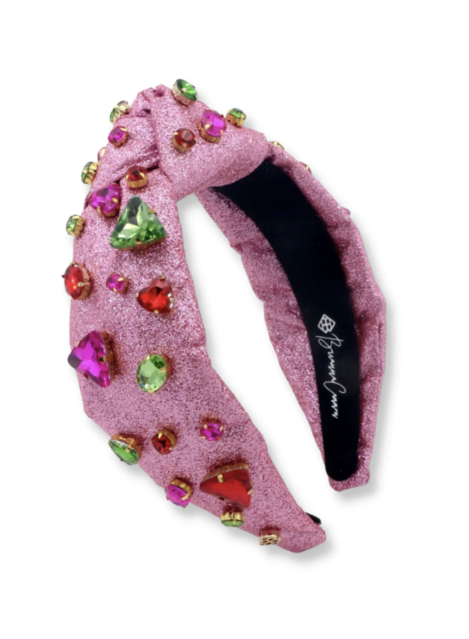 PINK SPARKLE HEADBAND WITH RED AND GREEN CRYSTALS