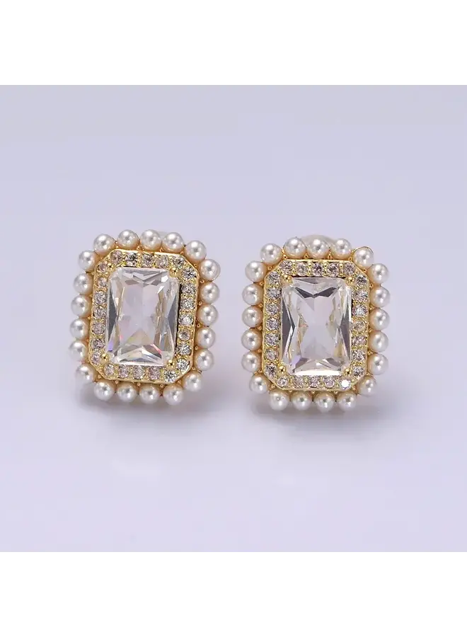 14k Gold Filled Clear Micro Pearl Lined Stud Earrings