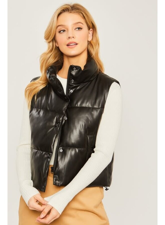 ELEVATED VEGAN LEATHER PUFFER VEST