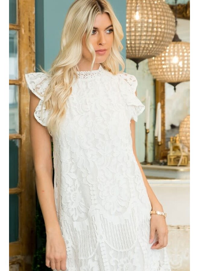 WILLOW LACE MOCK NECK RUFFLED DRESS