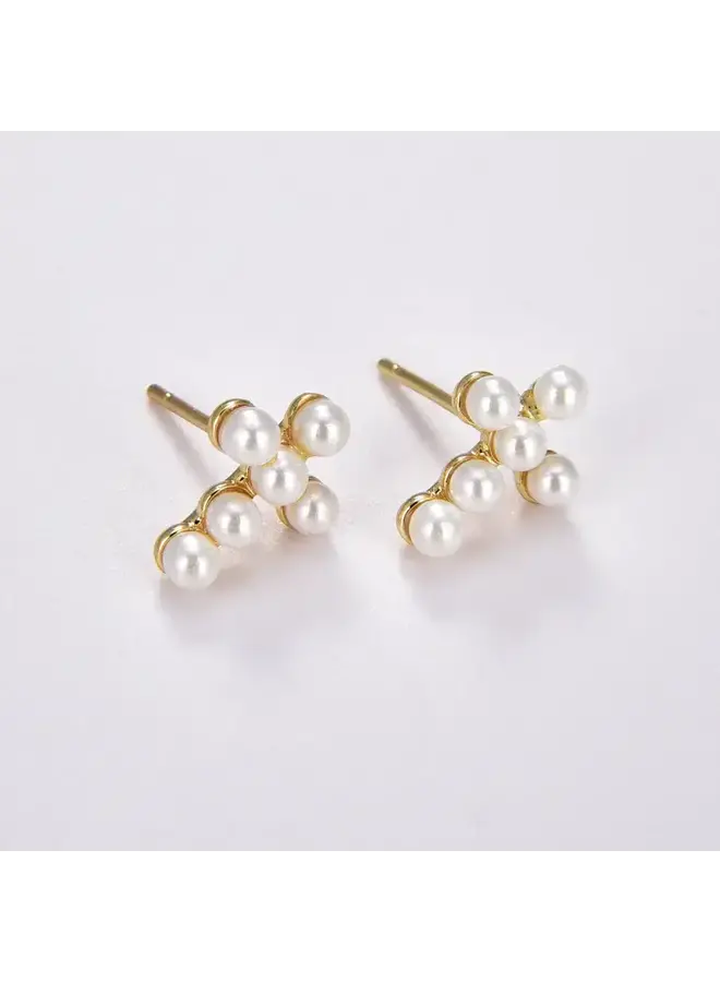ARISTA 24KGF PEARL CROSS EARRINGS