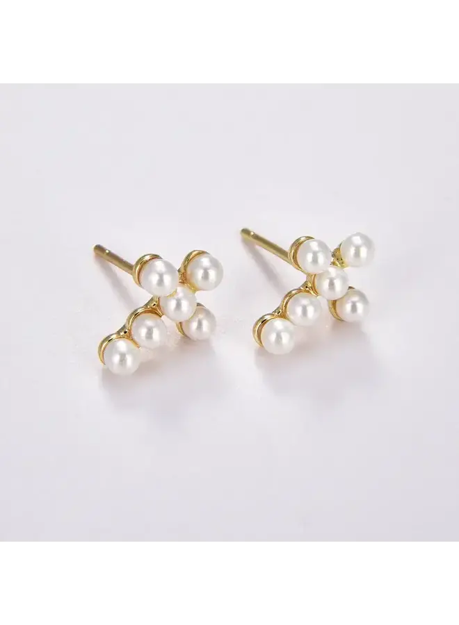 18K GOLD FILLED PEARL CROSS STUDS