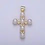 MICRO PAVED ROUND PEARL- 24KGF CROSS PENDANT