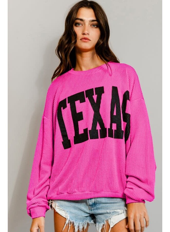 TEXAS CORDED SWEATSHIRT- BLACK LETTERS