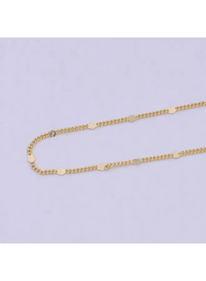 24K GF 16"+ 2" EXTENDER FLAT DISC CURB CHAIN NECKLACE