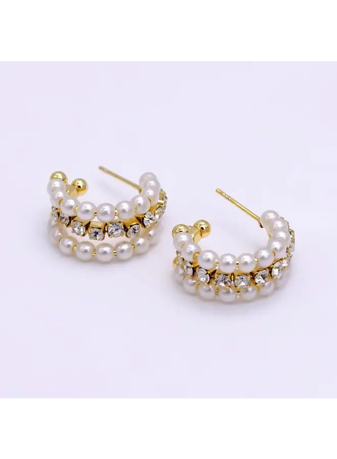 GRAYSON 24KGF PEARL &STUD HOOP EARRINGS