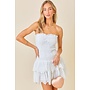 RUFFLE ME UP STRAPLESS SMOCKED MINI DRESS