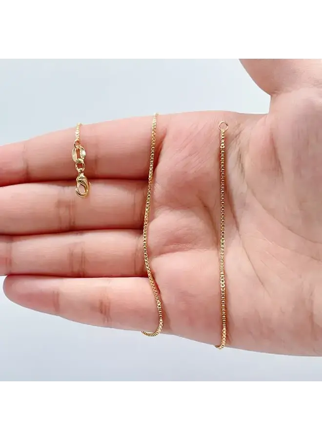 18K GF BOX CHAIN DAINTY NECKLACE 18"
