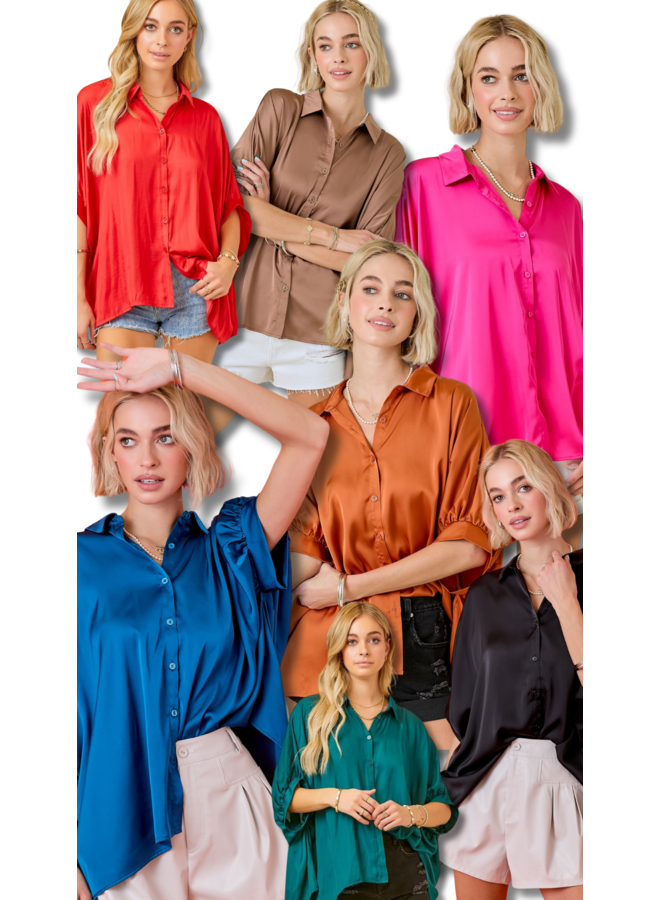 TEAGAN OVERSIZED SATIN BUTTON DOWN