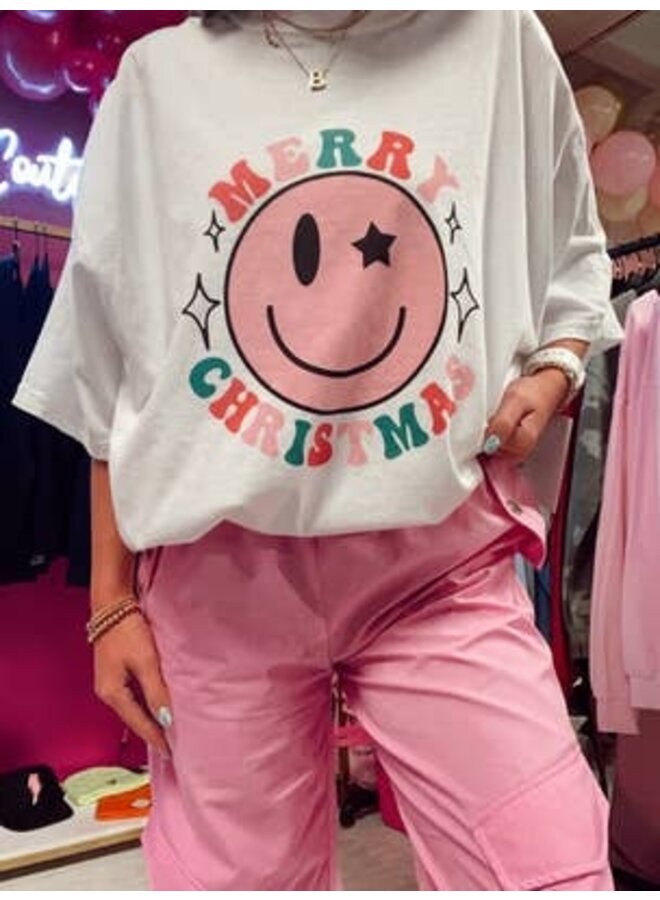 MERRY CHRISTMAS SMILEY FACE GRAPHIC TEE