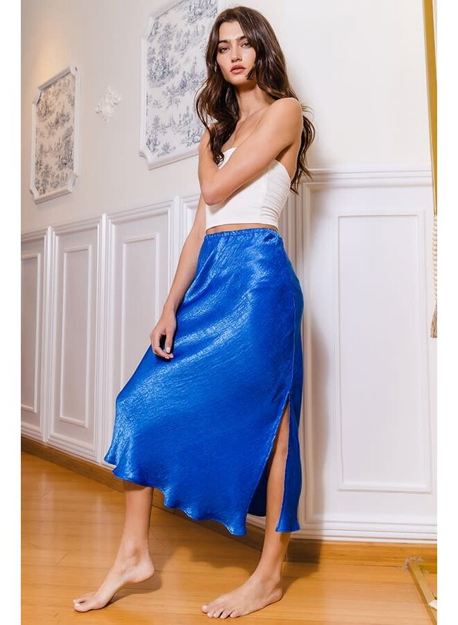 KATELYN SOLID SATIN MIDI SKIRT
